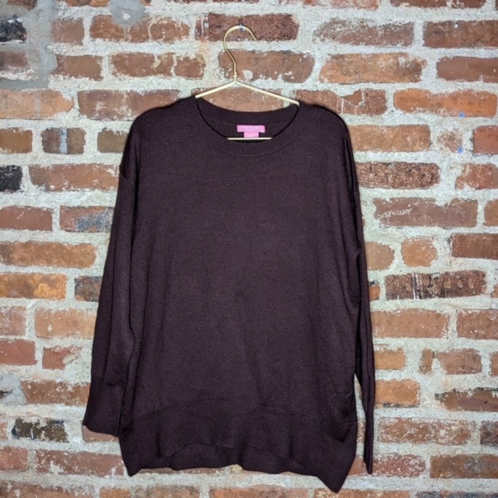 Isaac Mizrahi Large Deep Burgundy Crewneck Pullover Sweater‎